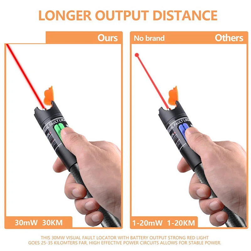 Localizzatore visivo di guasti, Tester per cavi in fibra ottica da 30MW con adattatore FC maschio a LC femmina, misuratore di sorgente di luce rossa da 30KM