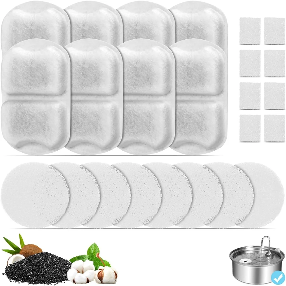 Cat Water Fountain Filters Replacement for 7L/230oz/1.8G Stainless Steel Pet Water Fountain Filters and Sponges 8