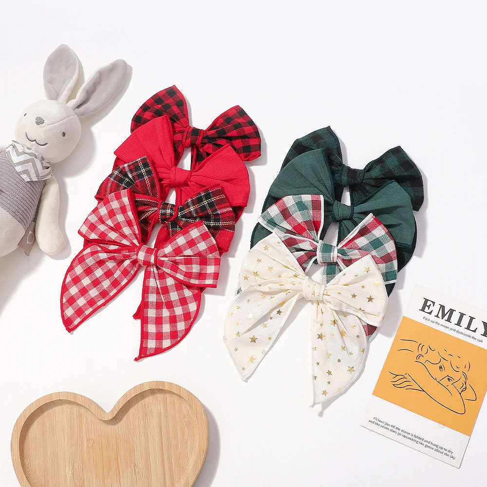 32 pz/lotto 5 "Fable Bows fasce in Nylon Plaid Hair Bows fermagli per capelli Kid Girls Cotton Christmas Tartan Bow Hairpin copricapo per bambini