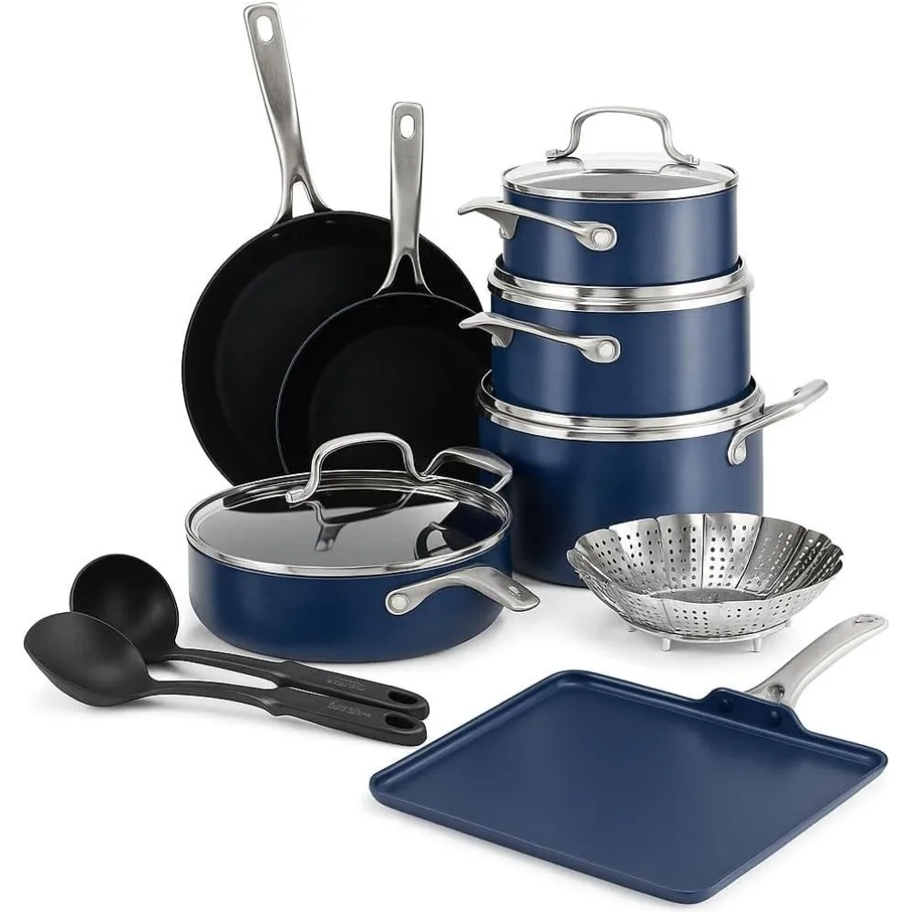 

Набор посуды с антипригарным покрытием из 14 предметов, сковорода 11 дюймов, керамические кастрюли и сковороды с бриллиантами, можно мыть в посудомоечной машине и металлической посудой,