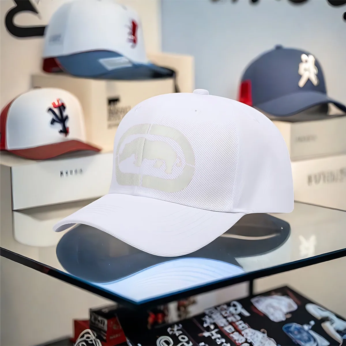 [1шт ECKO UNLTD. Бейсболка] ECKO UNLTD. 1 шт. Винтажная бейсболка — регулируемая шляпа дальнобойщика, полиэстер, черно-белый дизайн,