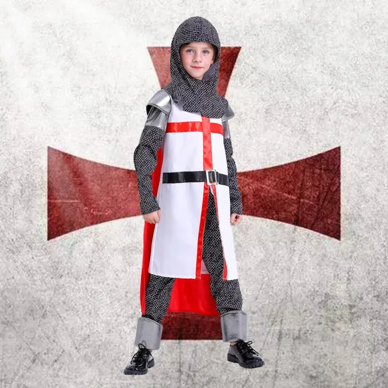

Deluxe Medieval Crusader Templar Knight Cosplay Costume For Kids Outfit Suits Boys Halloween Carnival Party