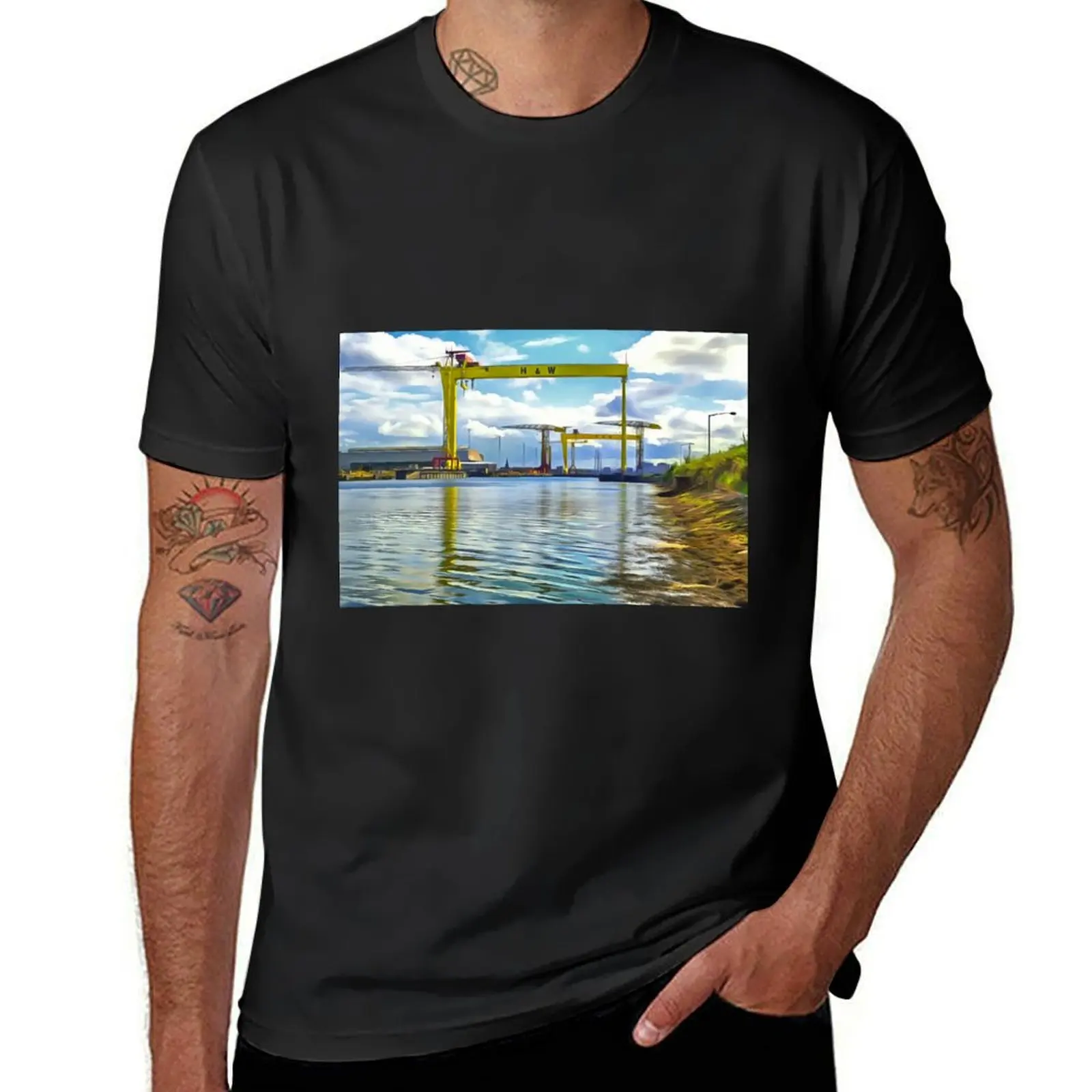 Las grullas de Zaragoza, Irlanda Camiseta de gran tamaño para hombre, ropa kawaii de moda coreana, pintura