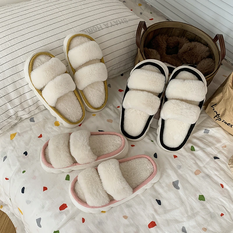 

Зимние детские домашние меховые тапочки для девочек, модная теплая обувь из искусственного меха без шнуровки на плоской подошве, домашние шлепанцы для маленьких девочек, черные плюшевые домашние тапочки