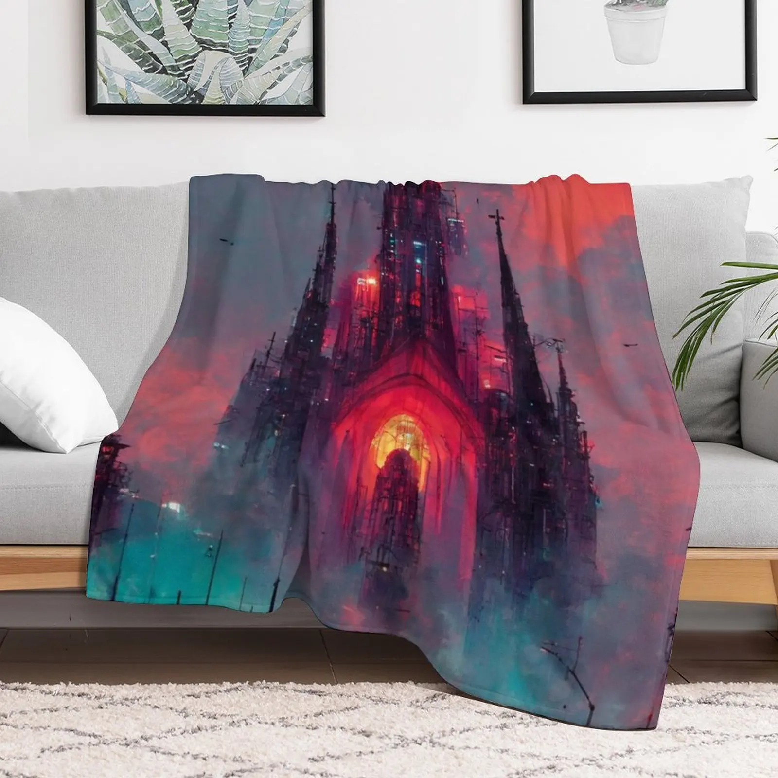 

Cyberpunk Cathedral In Sunset Throw Blanket Thermal Blankets Sofas Of Decoration Polar Blankets