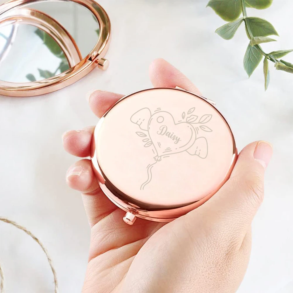 

1pc love funny Old Engraving Custom Name Makeup Mirror Metal gold Birthday Gift