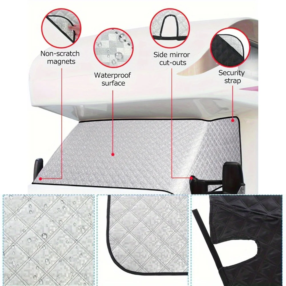207*157*74cm Portable RV Windshield Cover RV Snow Cover For Ford 1997-2020 RV Window Accessories Applicable Parts: Front Gear