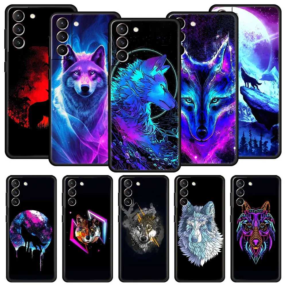 Wolf Animal Case For Samsung Galaxy S22 Ultra S21 S20 FE 5G S10 S9 S24 Plus S10E S23 Phone Cover Black Silicone Soft