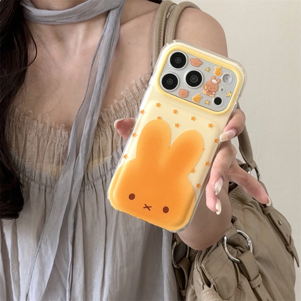 Korea Kawaii bread miffyPhone Case for iPhone 15 Pro 16 17 Pro Max Cover Cartoon Cute Cases Stand lanyard Shockproof Funda