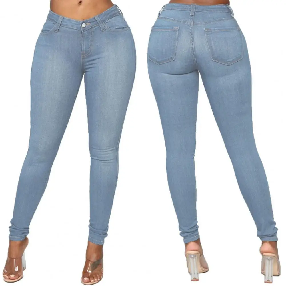 Coole Bleistift hosen tragen widerstands fähige Slim Fit Skin-Touch Taschen mit mittlerer Taille Frauen Jeans Frauen Jeans hoch elastisch