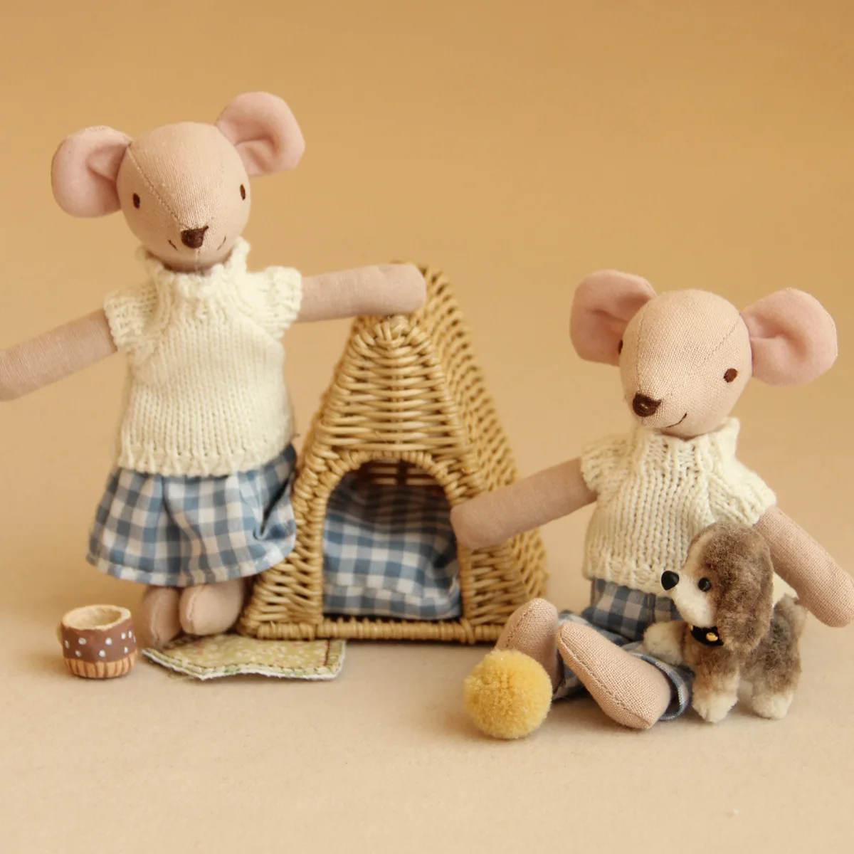 고양이 개를위한 소형 등나무 애완 동물 침대 BJD DIY 인형 집 액세서리를위한 1:12 스케일 인형 집 가구