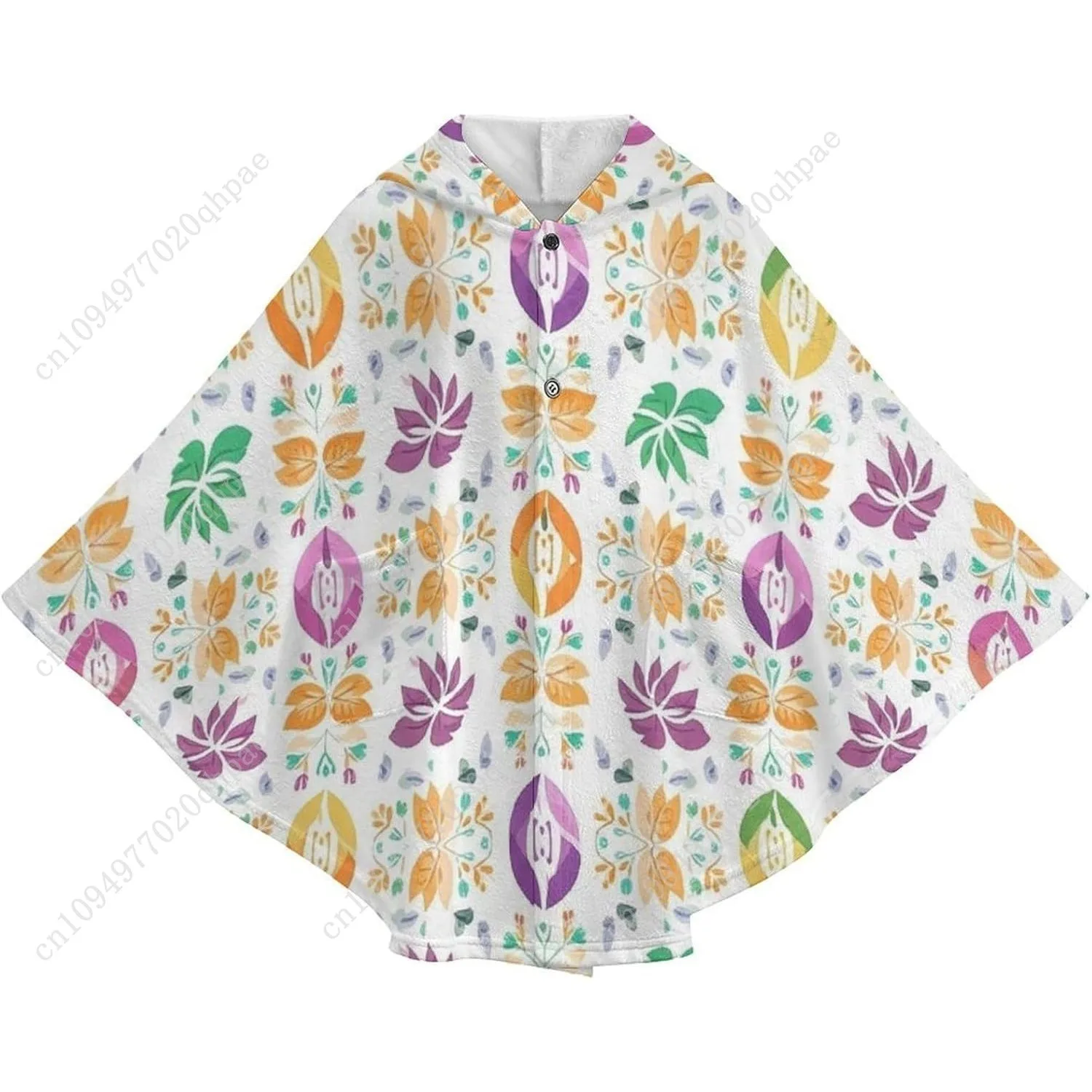 سترة بطانية مريحة من الفلانيل، هوديي كبير الحجم بنمط الأزهار الملونة مع جيوب للأطفال والمراهقين #4