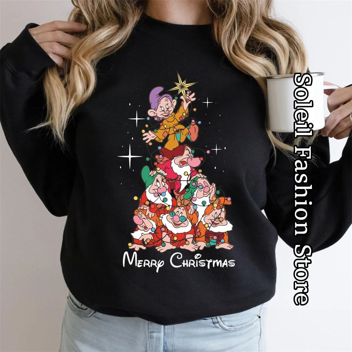 Disney Seven Dwarfs Christmas Sweatshirt Women Men Christmas Tree Graphic Pullover Disneyland Very Merry Xmas Holiday Clothing