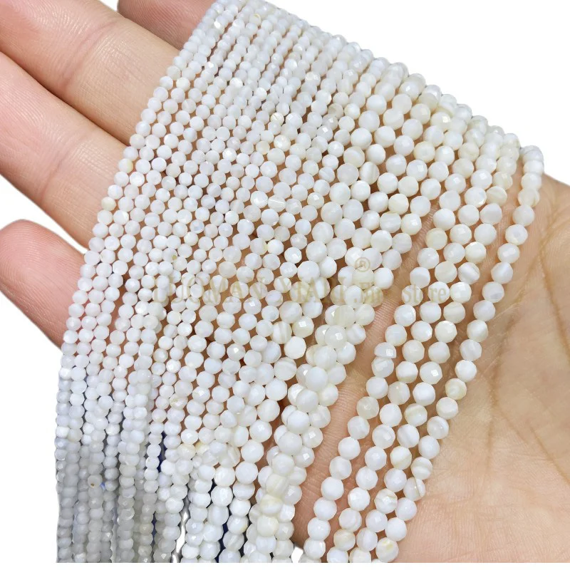 2 3 4MM Mother of Pearl Natural Faceted Shell Beads Loose Round Spacer Beads  for Jewelry Making Diy Bracelet Earrings 15''