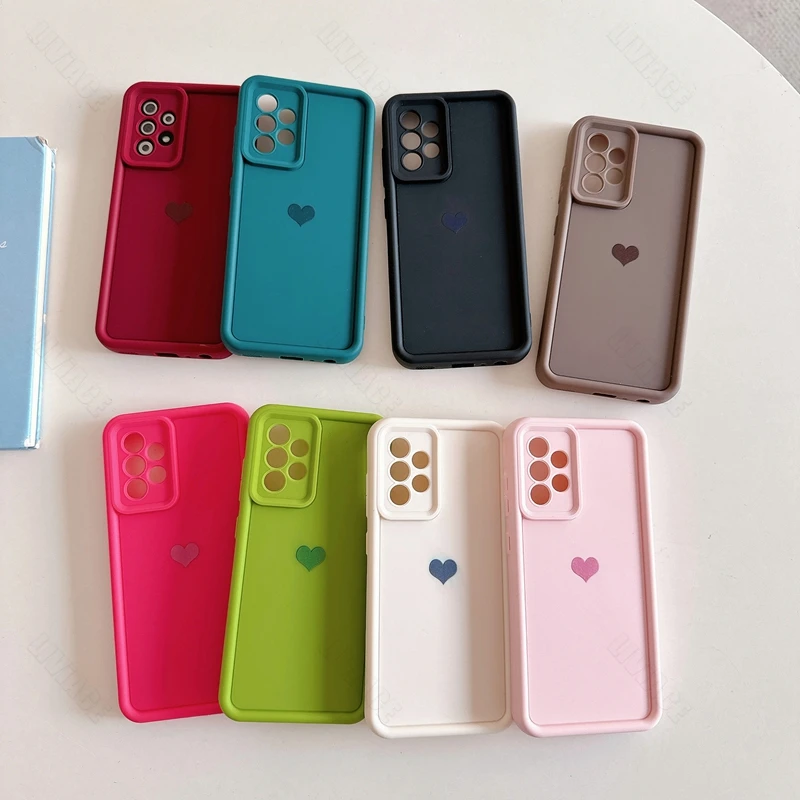 Матовый Силиконовый чехол Love Heart для Samsung Galaxy S22, S21, S20, S23, Fe Ultra Plus, A54, A34, A24, A14, A04s, A05s, A15, 4G, 5G S, 23, чехол