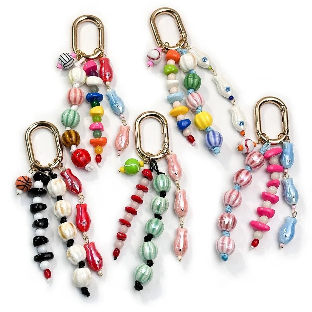 Minimalist Ceramics Bag Charm Watermelon Beaded Bag Pendant Fish Keychain Pastoral Style Beads Pendant Keychain Women