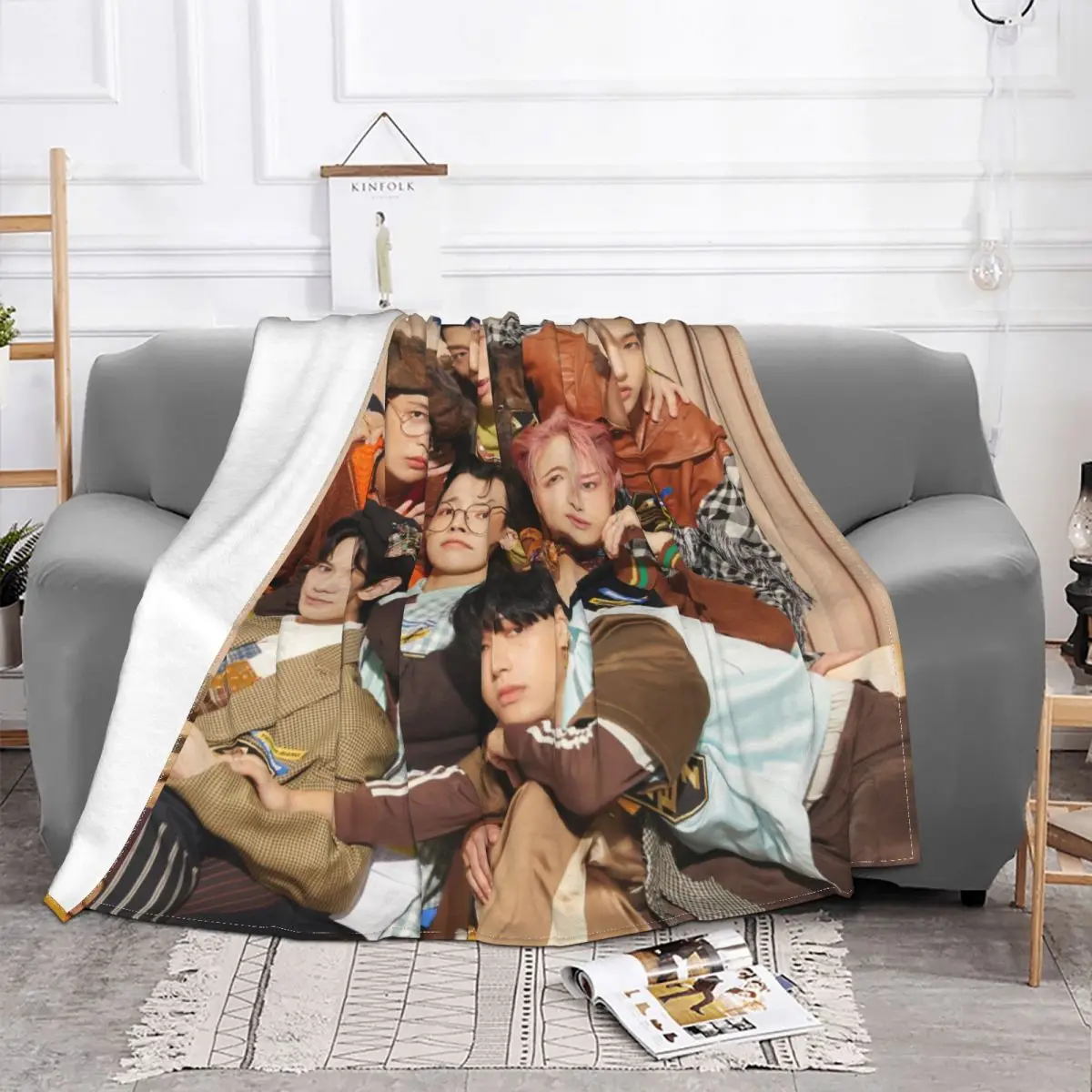 Ateez Kpop Boys Star Singer Idol Blankets Flannel Printed Multi-function Lightweight  Throw Blanket for Sofa Outdoor Rug Piece