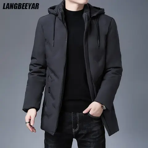 최고 등급 디자이너 새로운 브랜드 남성 파카 재킷 두꺼운 캐주얼 패션 윈드 브레이커 후드 퀼트 버블 코트 긴 남성 의류