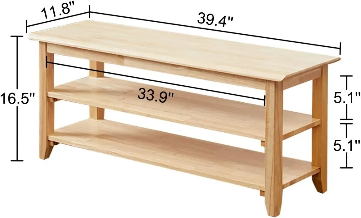 Storage Bench Wooden Shoe Bench Simple Style Wood Entryway Bench Shoe Rack (Natural,39.4