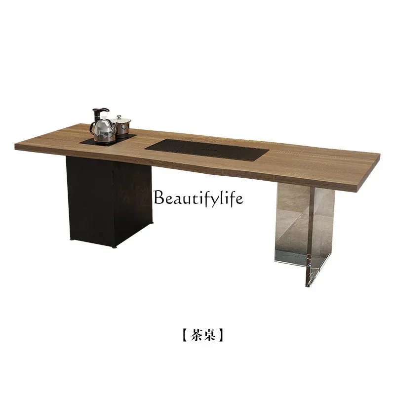 

D25Solid wood home living room balcony tea table small tea table kettle integrated embedded