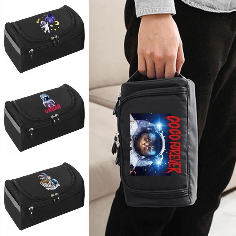 Travel Cosmetic Bag Zipper Functional Hanging Makeup Case Men Necessaries Organizer Storage Pouch Astronaut Pattern Wash Bag