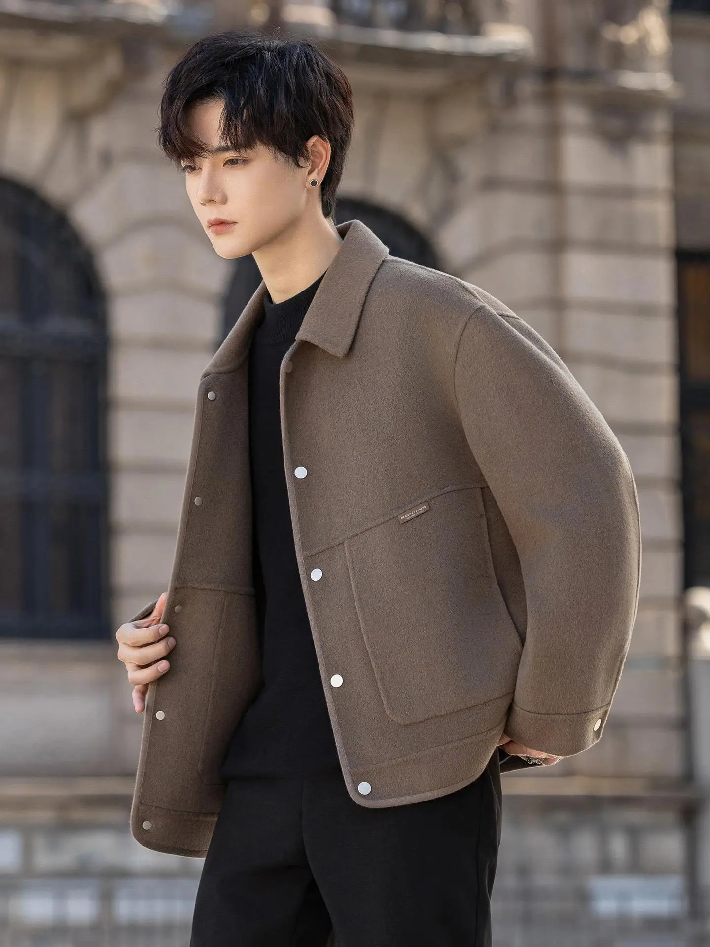 

Double-Sided Woolen Jaet Men's Spring Autumn New Sle ort Faionable Urban Winter Clothes Turn-down Collar Coat