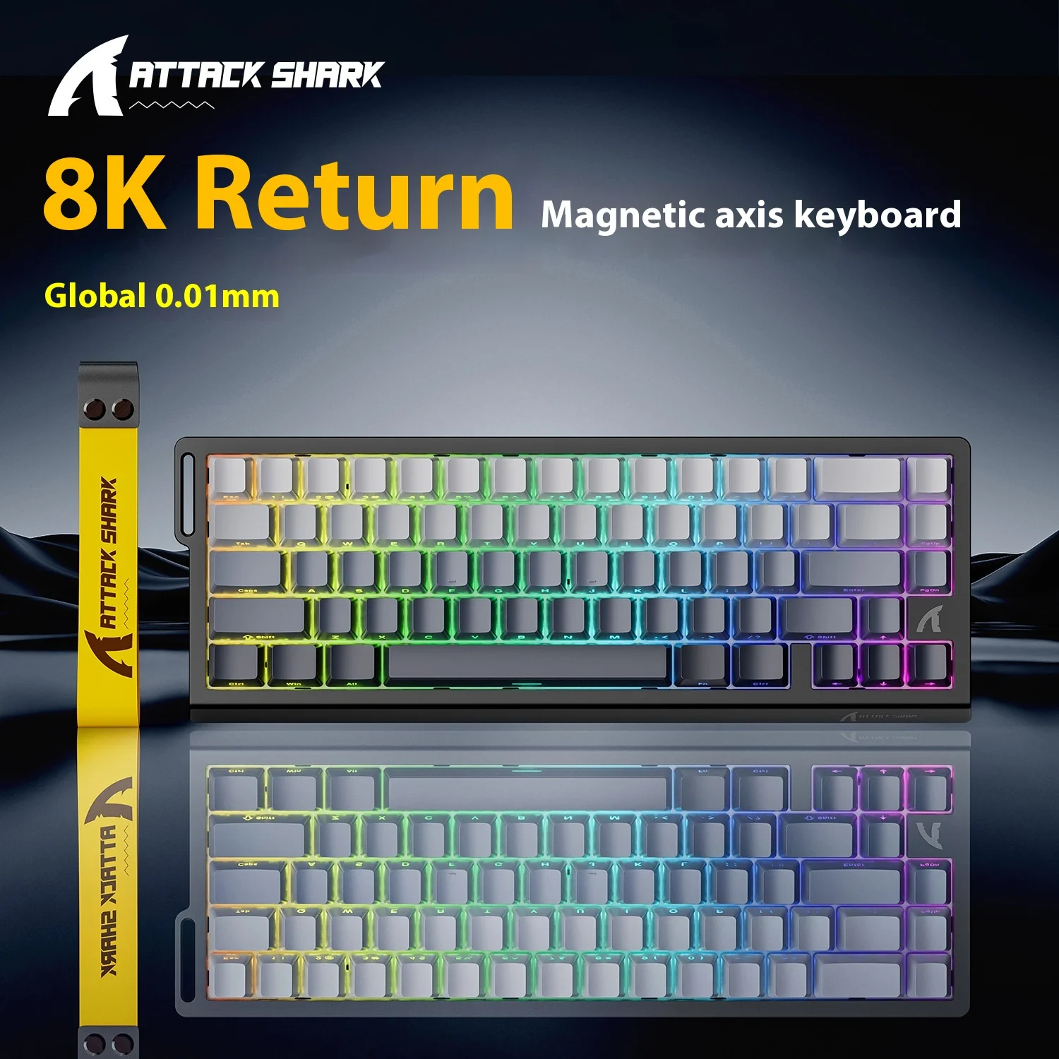 لوحة مفاتيح ميكانيكية Attack Shark X68HE RGB للألعاب، زمن انتقال منخفض قابل للتعديل، خطوط جانبية للسفر، محور مغناطيسي سلكي