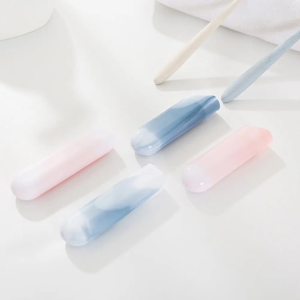 6Pcs Toothbrush Storage Case Premium PP Plastic Portable Travel Toothbrush Box Lightweight Washable Chic Marbling Finish Pink