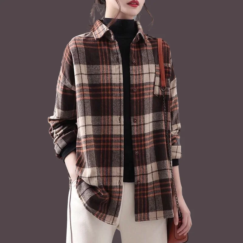 

Thiened шерстяное клетчатое женское пальто осень-зима винтажный прямой крой на пуговицах длинный кардиган с воротником све