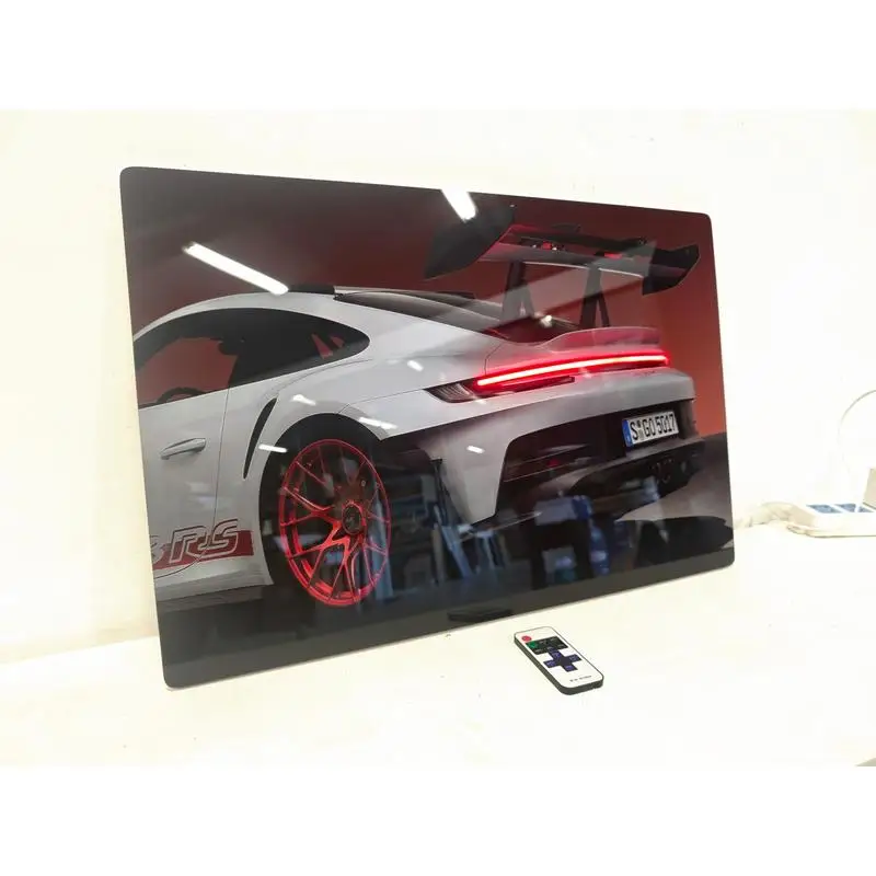 24x16 inch Sports Car LED Wall Art - Acrylic UV Printed Light Up Picture with Remote Control, Modern Illuminated Décor for Man