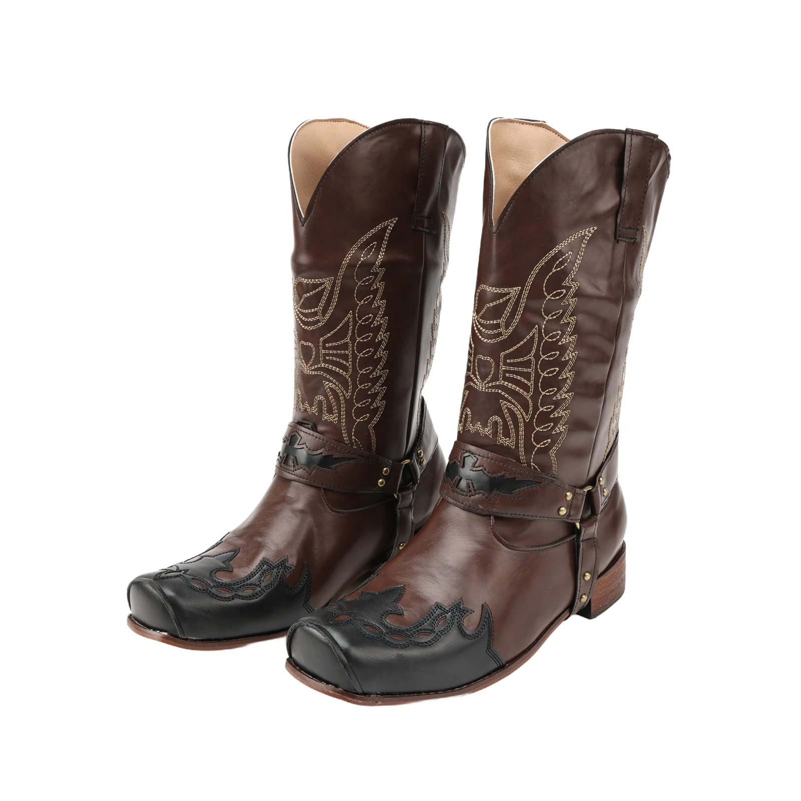 Männer Schnalle Breite Kalb Cowboy Stiefel Leder Herbst Winter Mid-kalb Retro Schuhe Brithsh Stiefel für Männer Zapatos de Hombre