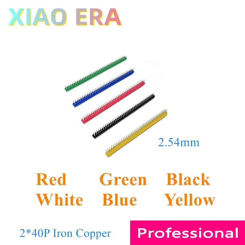 Tira de cabezal de una sola fila de pines rectos, 100mm, 80P, 2,54 piezas, 2x40P, rojo, verde, negro, blanco, azul, amarillo, macho
