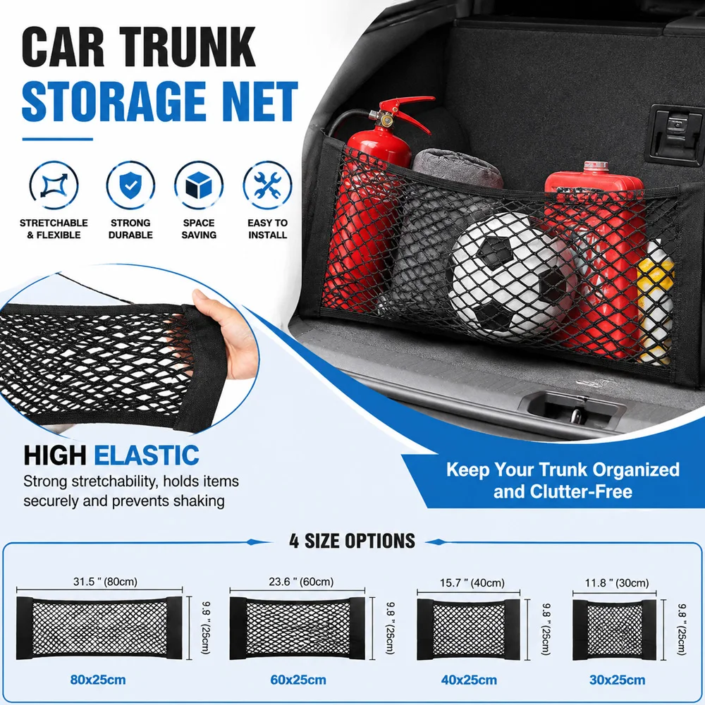 Magic Sticker Car Seat Back Mesh Storage Pocket Elastic Rear Seat Organizer Net Bag Sundries Holder Auto Interior Accessories