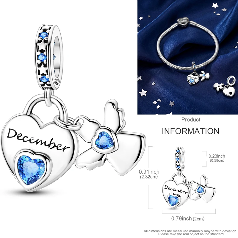 925 Sterling Silber 12 Monate Geburtsstein Engel-Herz-Anhänger Besd Januar-Dezember DIY Armband Halskette Geburtstagsgeschenk für Frauen – Detail 18