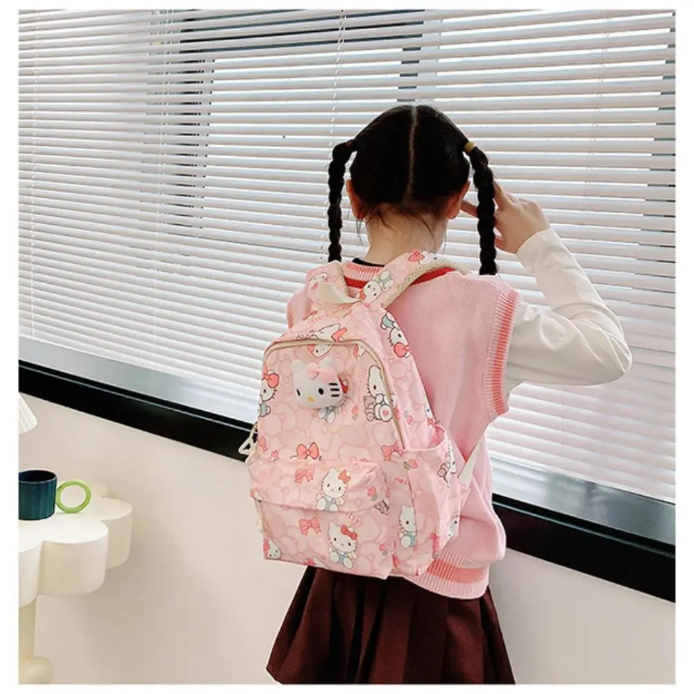 High Quality Canvas School Backpack Cute Pattern Portable Schoolbag Large Capacity Cartoon Print Travel Bag