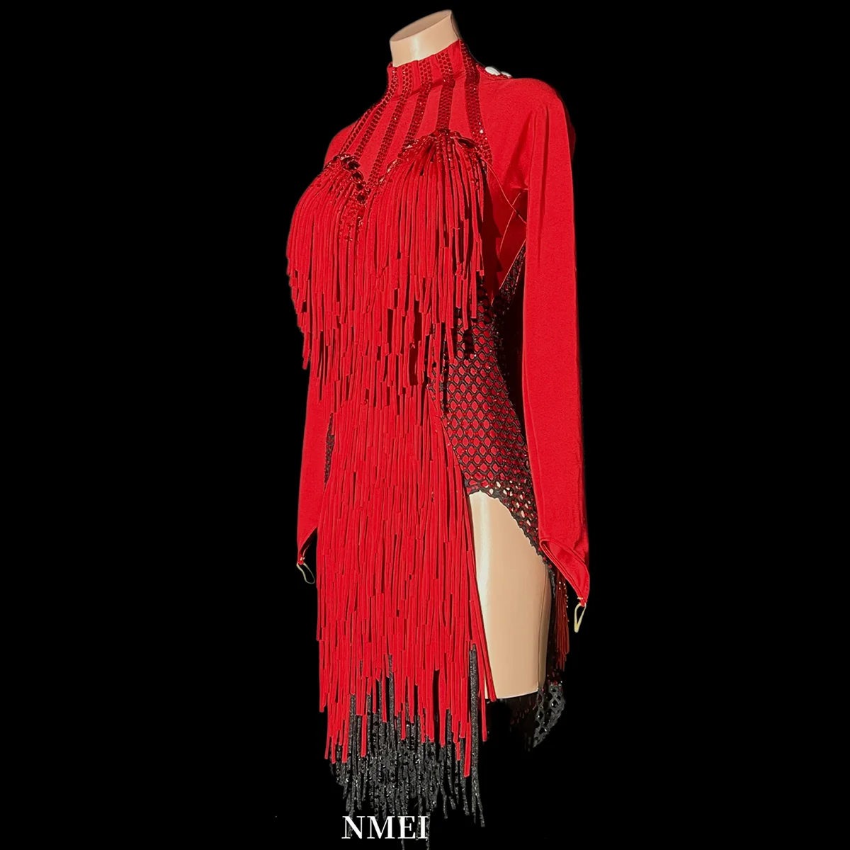 

Латинская танцовщица для взрослых и детей, элитное индивидуальное большое красное двухцветное платье с кисточками Samba AB Stone Performance Dress