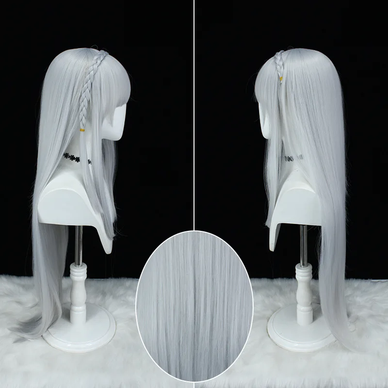 Re: la vida en un mundo diferente de Zero Emilia pelucas de Cosplay plata blanca larga Anime mujeres disfraz pelo largo pelucas trenzadas