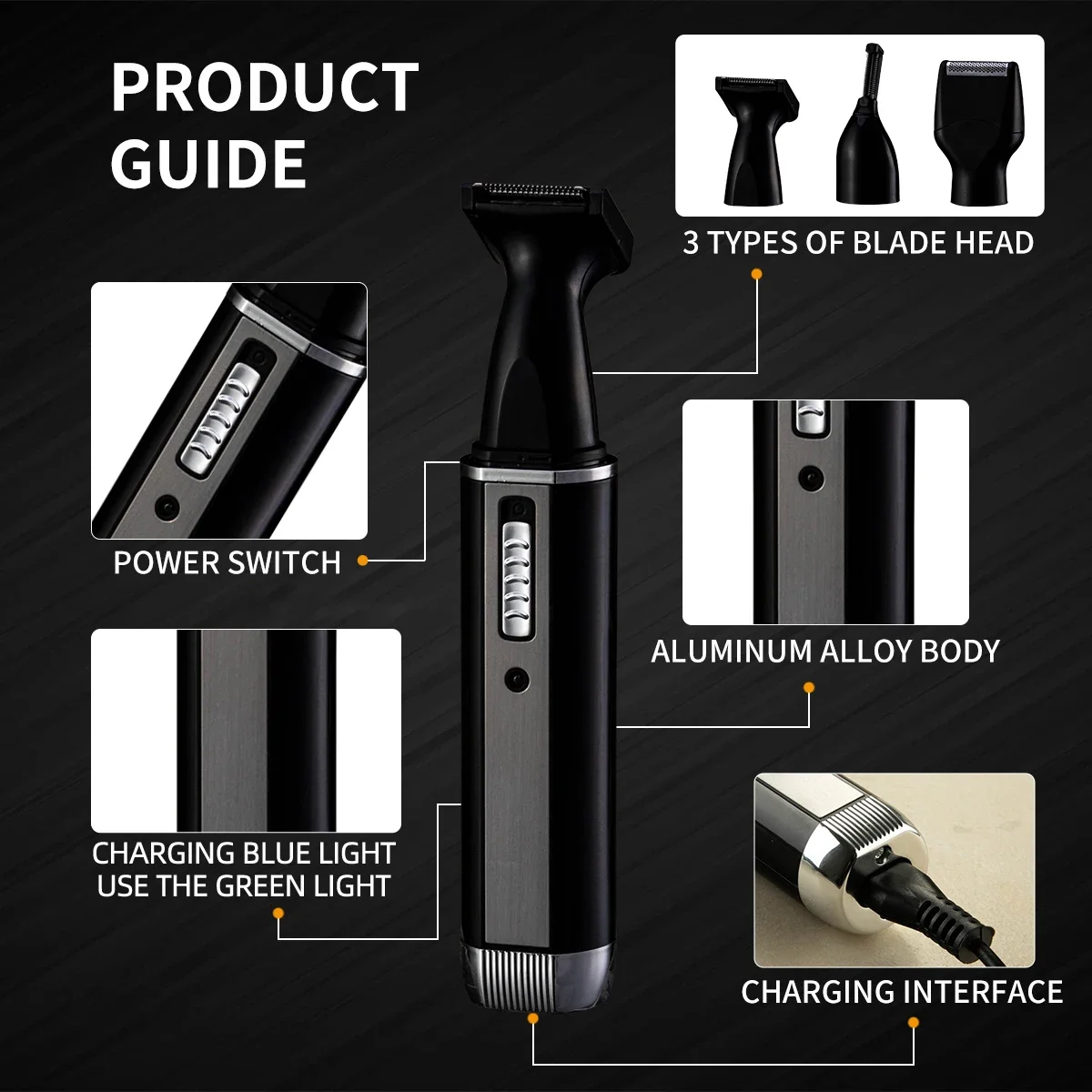 4-in-1 Rechargeable Men's Electric Trimmer Nose & Ear Hair Sideburns Eye Brow Beard Cut Shaver