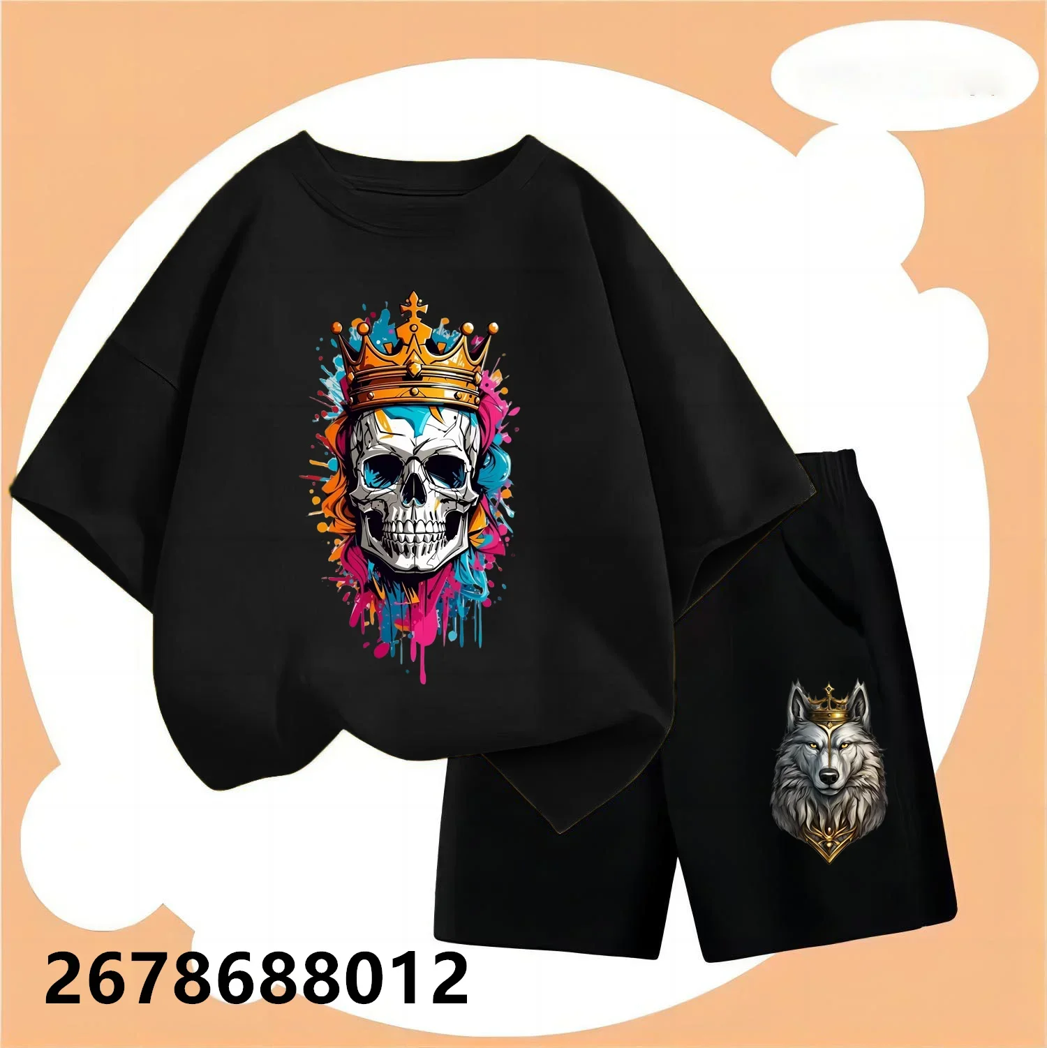 Crown Skull Baby Girls Clothes Set Children Boy Cartoon Tshirts and Shorts 2 Pieces Suit Kid Casual Top Bottom Outfit Tracksuit