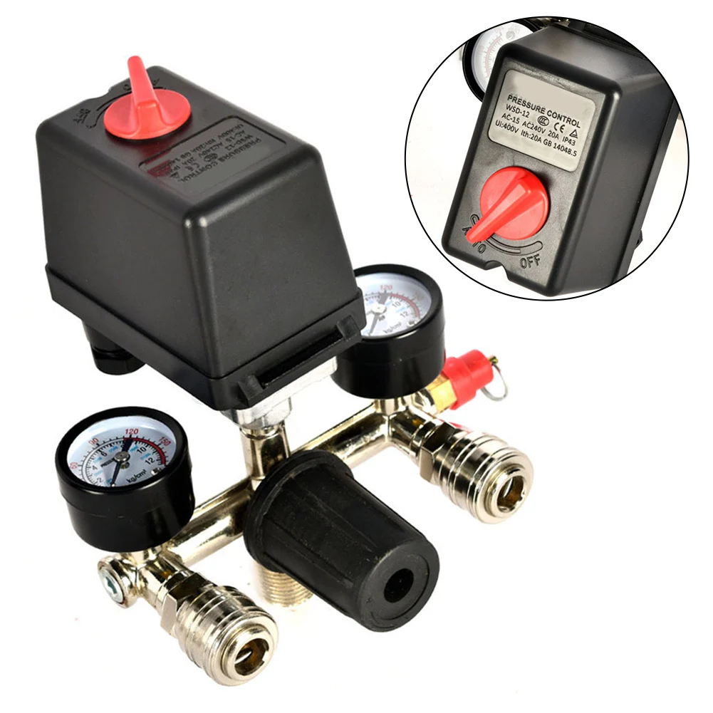 1 Piece Square Pneumatic Pressure Regulating Valve Switch With Gauge For Air Compressor Auto Load Unload 0-0.8Mpa