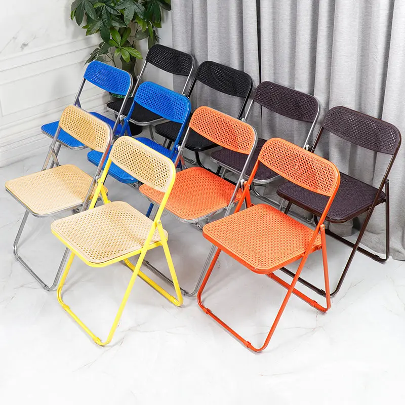 Breathable Hollow Plastic Chair Folding Rattan-Look Conference Chair Wear-Resistant Backrest Office Seat Thickened Study Chair