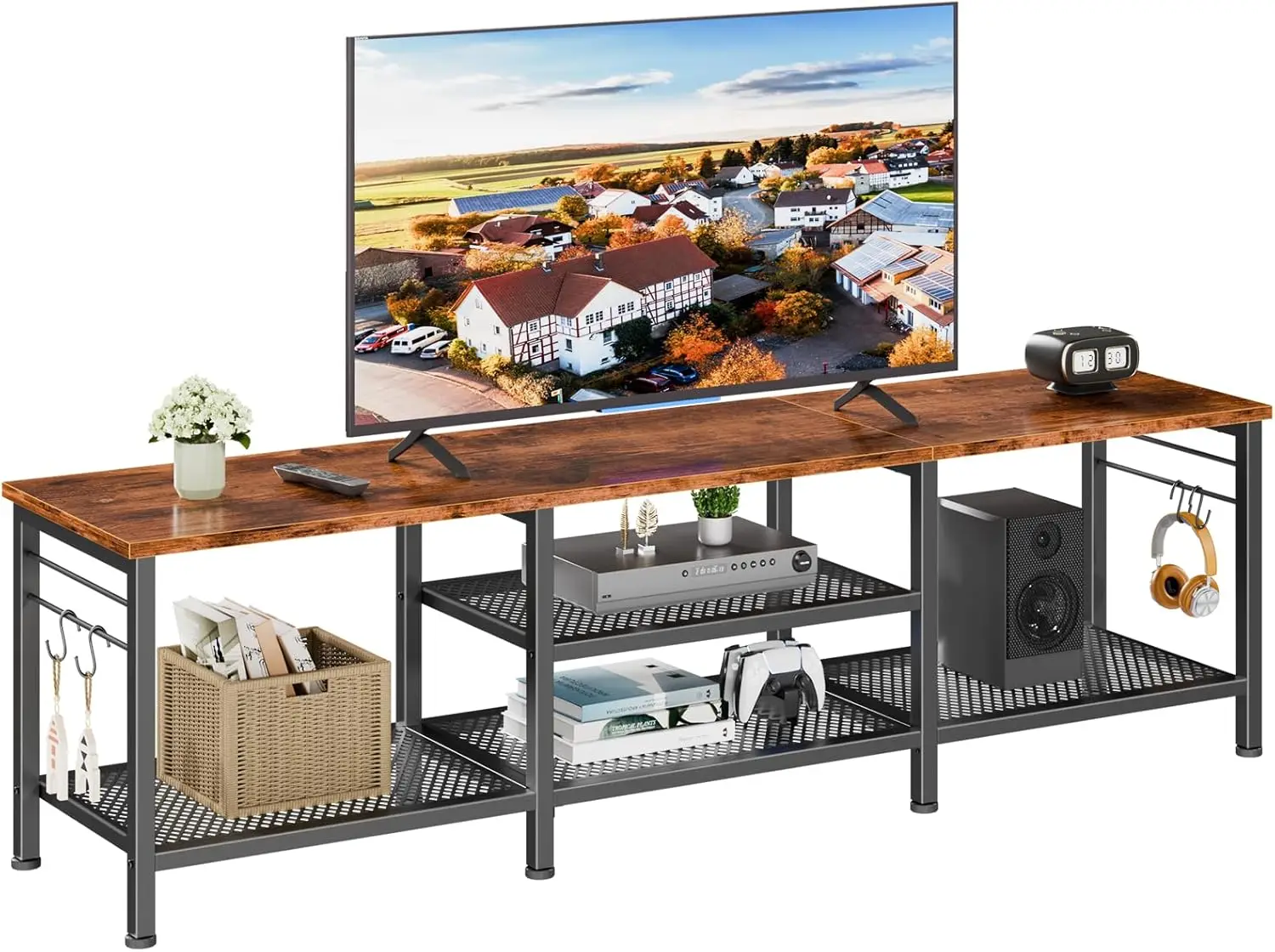 

TV Stand for TVs up to 70 Inch, 63 Inch Entertainment Center with Open Storage Shelves, Television Stands with Soundbar Shelf