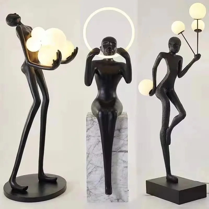 Humanoid Art Sculpture Holding Ball Led Floor Lamp Postmodern Designer Large Figure Home Decoration