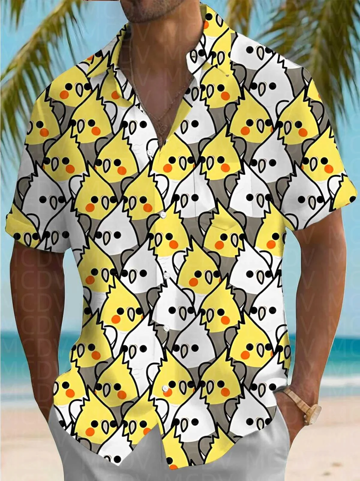 Bird Pattern Men's Hawaiian Shirt Stretch Easy Care Camp Shirt Big Tall