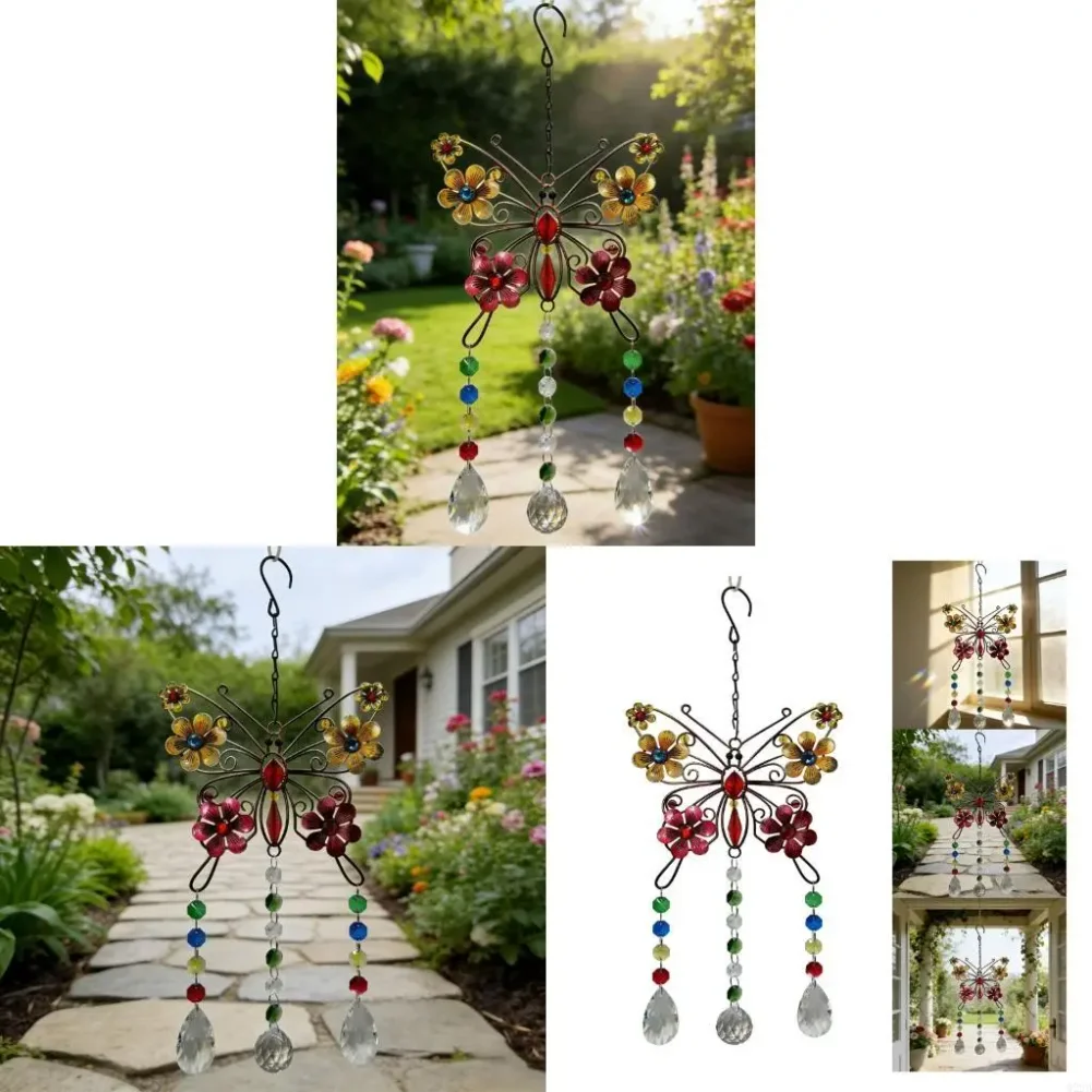 Popular Butterfly Pattern Glass Hanging Pendant Creative Sunlight Catcher Garden Yard Window Wall Decor