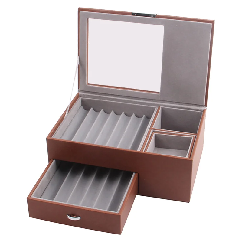 

13 Grid Wooden Pen Display Storage Box Luxury 2 Layer PU Pen Case Transparent Window Stationery Case Pen-Collection A