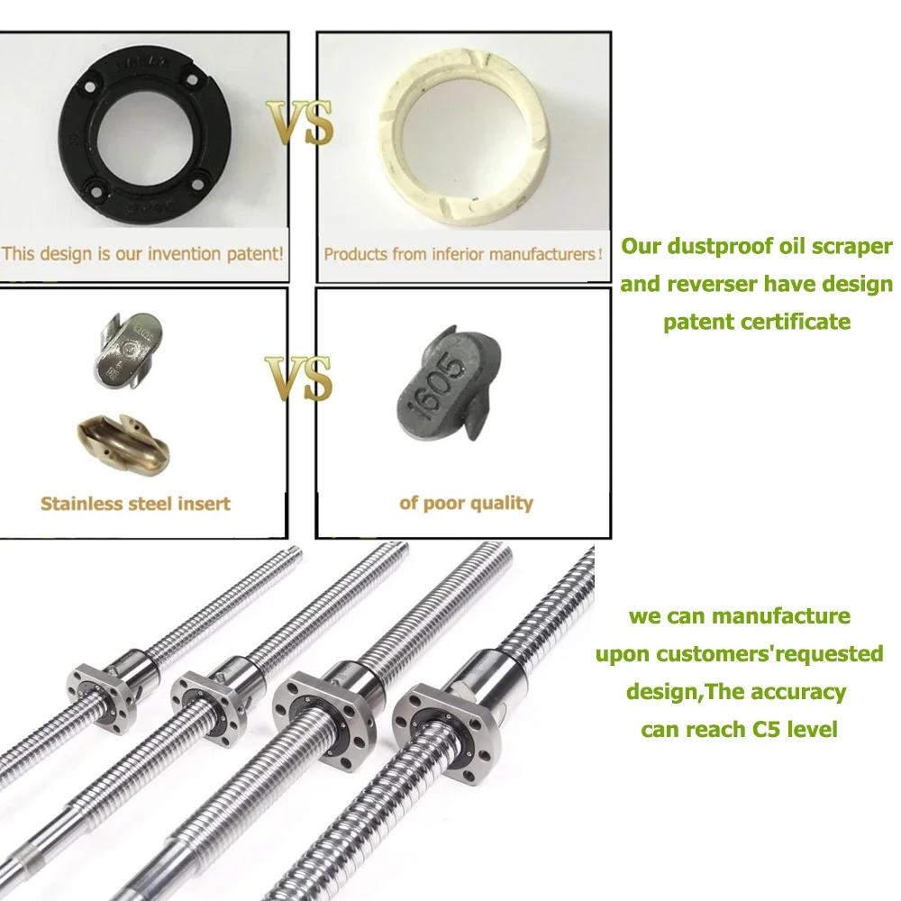 C5 DFU1605  Ball screw Machined RM1605 BallScrew Customizable  Rolling Ballscrew With Double Ball Nut For CNC Parts