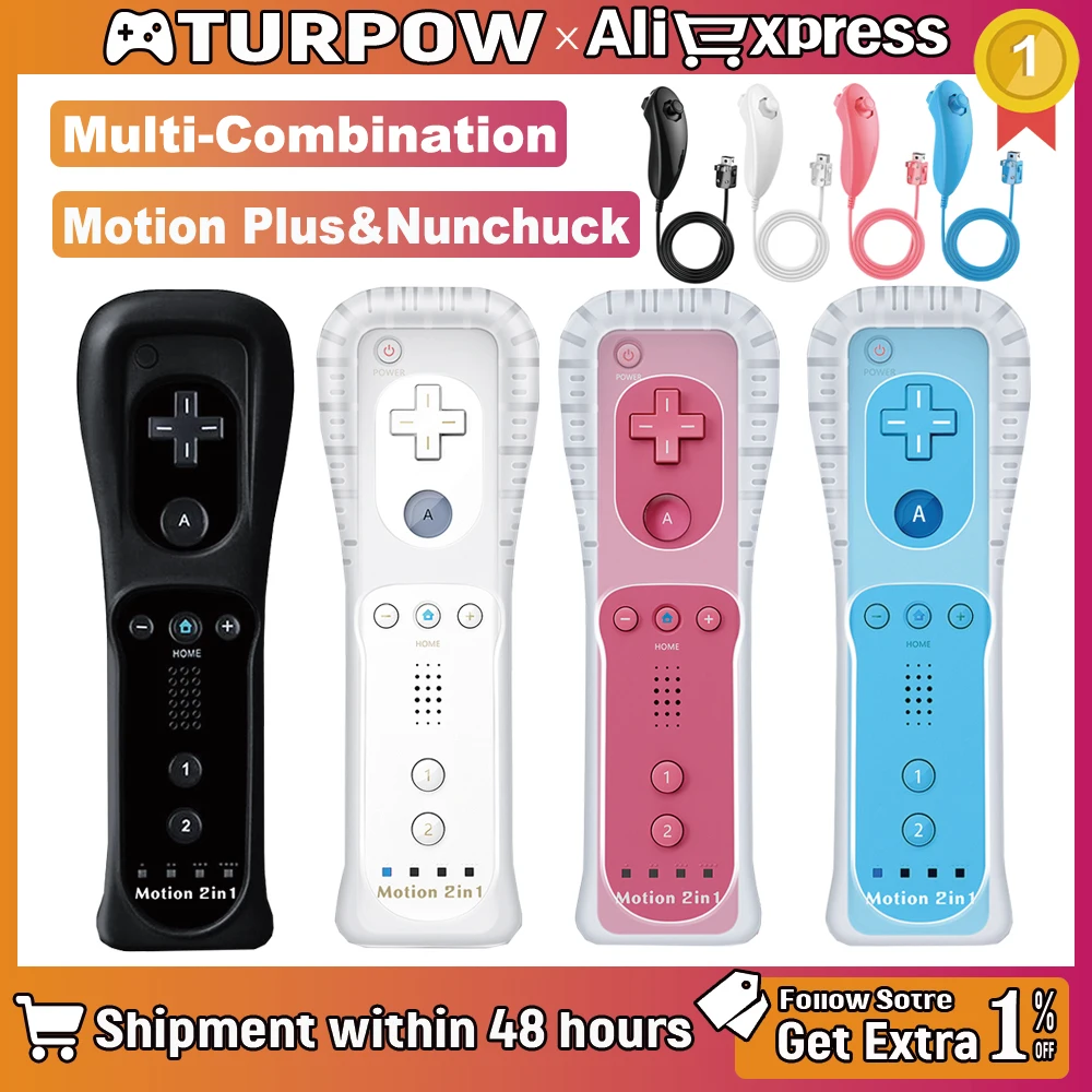 Image of Motion Plus Controller Joystick 2 in 1 für Nintendo Wii/Wii U/Wii Mini Fernbedienung mit Silikonhülle und Trageriemen Kompatibel