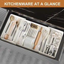 Kitchen Tableware Drawer Organizer Expandable Kitchen Cutlery Tray Adjustable Silverware Flatware Holder for Spoons Forks Knives