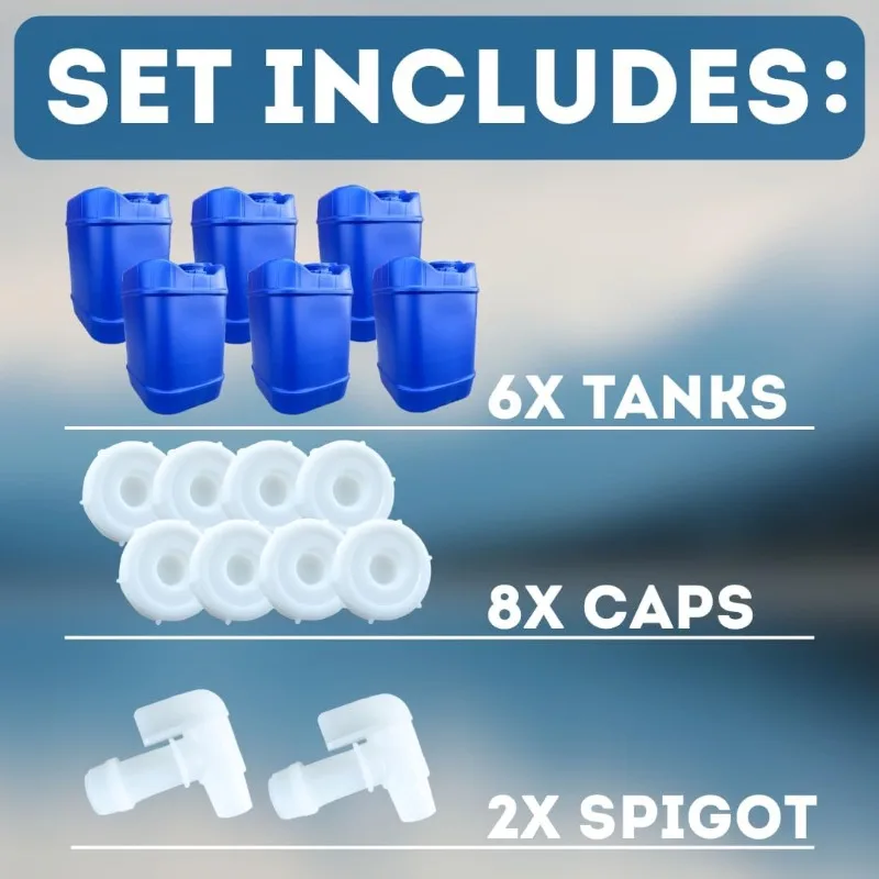 Conteneurs de stockage d'eau empilables de 5 gallons, 5 gallons chacun avec couvercles + robinet, remplissage facile, stockage d'eau d'urgence pour fourniture surviale